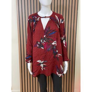 Free People Tree Swing Women's S Red Blouse Rayon Tunic Floral Beach Bohemian